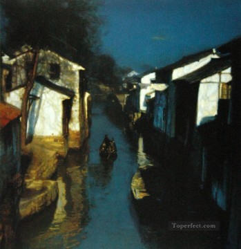 Chino Painting - Paisaje chino del canal azul Shanshui
